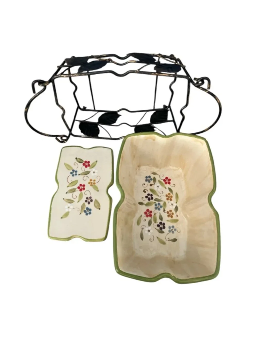 Temp-tations by Tara Floral Ceramic Baking Dish With Metal Rack 6.5 Inch Y2K